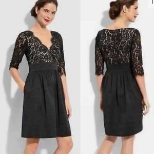Eliza J Taffeta Lace overlay black dress 3/4 sleeves full lining size 12